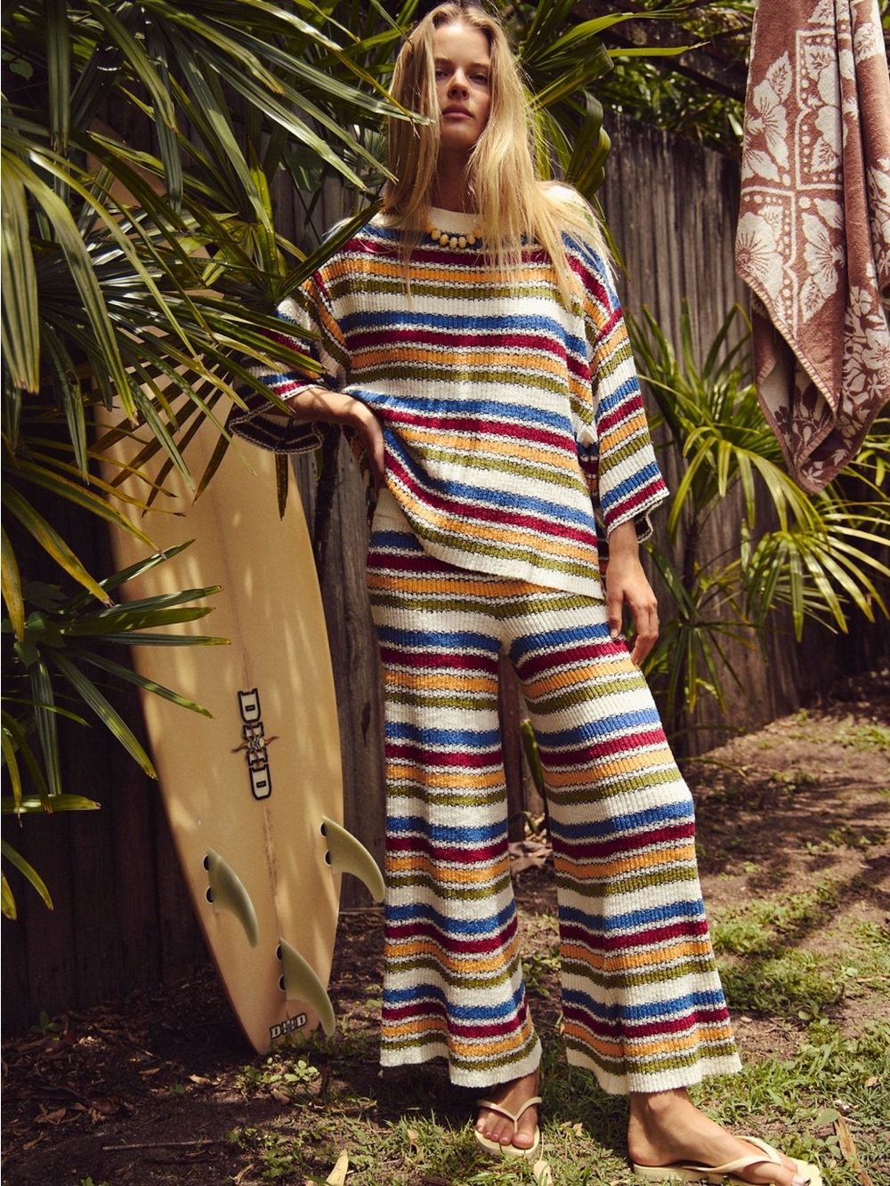 Free People Striped Knit Sweater Set in White, Blue, Green, Rust